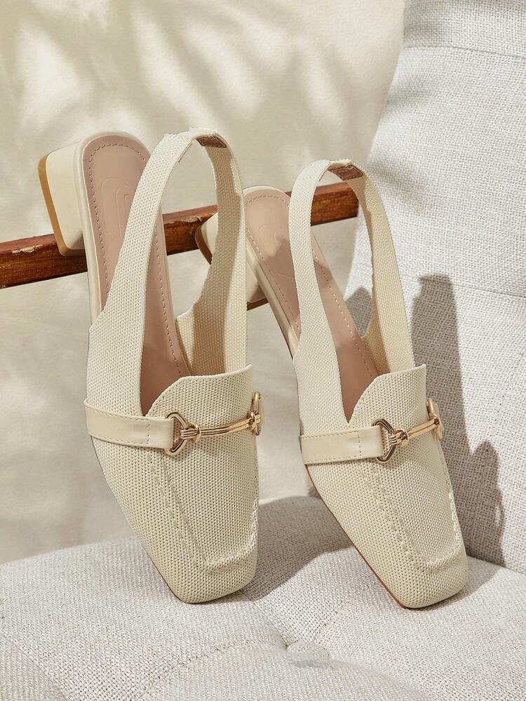 CUCCOO BASICS Women's Fashion Coffee Brown Fabric Chain Link Backstrap Flat Square Toe Flats, Suitable For Commute, Date, Party, Holiday For Christmas Spring Shoes