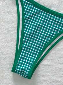 Swim Mod 2pcs/Set Women Plaid Random Print Spaghetti Strap Sexy Bikini Set, Summer - Green - View 4