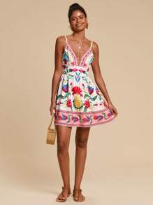 Travachic Woven Printed Spaghetti Strap Women Mini Dress,Summer Outfits For Women,Beachwear,Spring And Summer,Easter,Holiday Outfits,Beach Outfits For Woman,Spring Break,Vacation Outfits Women,Concert Outfit Women,BOHO,Bohemia,Music Festival,4th Of July Outfits,Tropical Vacation Woman Clothes,Romantic