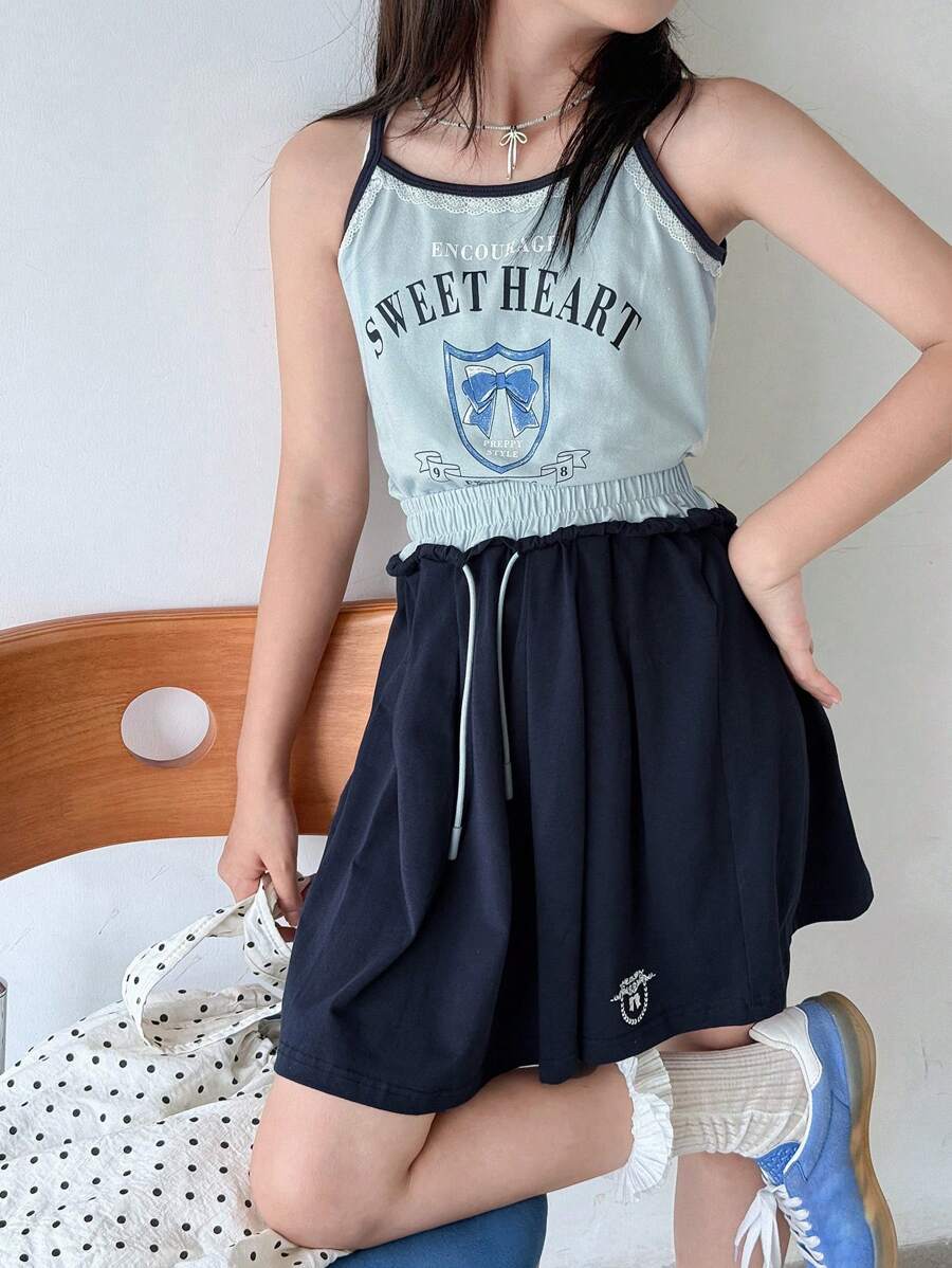 DAZY Tween Girls Graphic Print Camisole & Pleated Skirt Set, Summer,Back To School Clothes - Blue - View 1