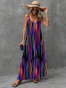 EMERY ROSE 女式彩色渐变条纹弹力休闲度假背心裙，轻盈舒适，适合夏季度假 - 彩色 - 查看 9