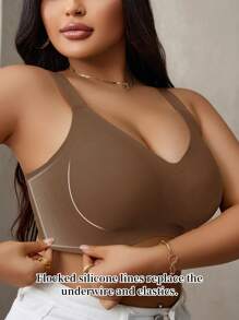 Plus Size Women Seamless Gummy Bra With Soft Support & Wireless, Lift & Enhance Bust - Brown - View 8