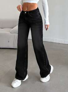 CasuGlow Casual Straight Leg Jeans - Black - View 4