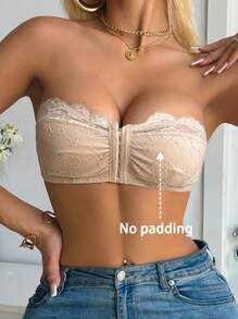 婚礼蕾丝无衬里前扣式抹胸胸罩