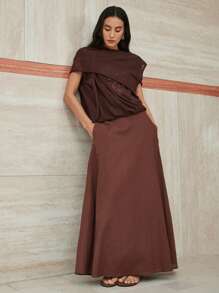 Dazy-Less Áo len nữ dáng rộng, kiểu cổ bẻ, tay áo cánh dơi, thích hợp mặc công sở, phong cách thường ngày. - màu nâu - Xem 5