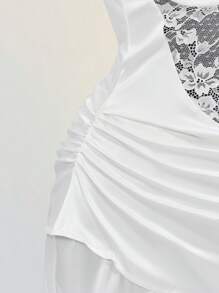 SHEIN ICON Y2K Style Lace Patchwork Ruched Open Back Mini Dress,Club Outfits Women Sexy,Boho Clothes Women - White - View 6