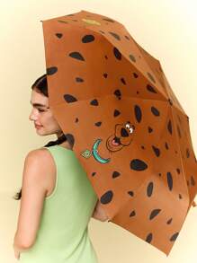 SCOOBY-DOO X SHEIN 1pc Cute Cartoon Pattern Printed Automatic Opening And Closing Umbrella, Comes With Sunscreen Function, Suitable For School, Work, Outings, And Daily Use, Suitable For College Students, High School Students, And Women - Brown - View 4