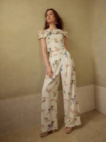 MOTF PREMIUM PANTALONES DE PIERNA ANCHA CON ESTAMPADO FLORAL DE LINO - Multicolor - Ver 7