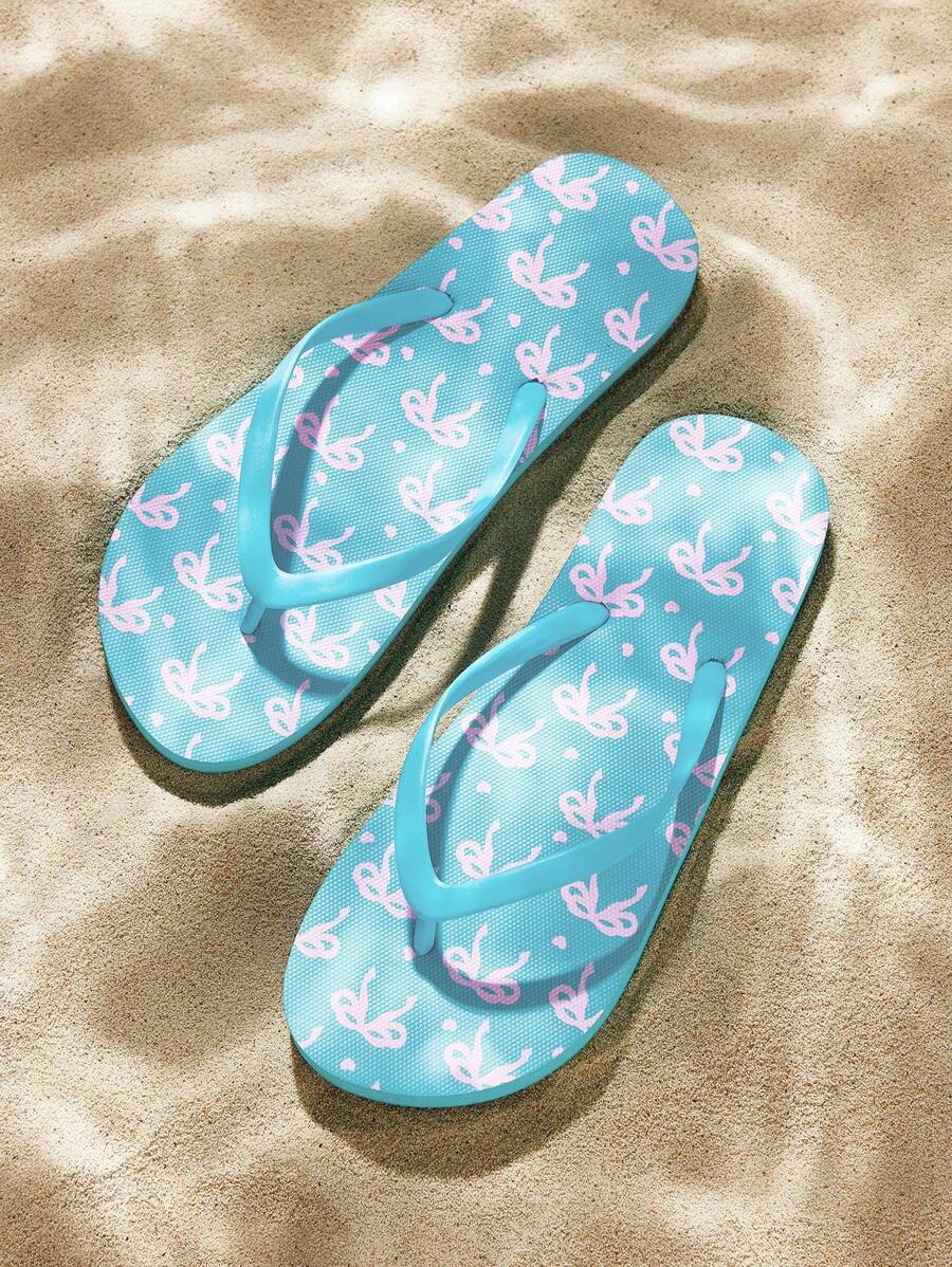 Grefit Cuccoo Star Print Flat Flip Flop Slippers, Suitable For Home, Beach & Outdoor Wear - Mint Blue - View 1