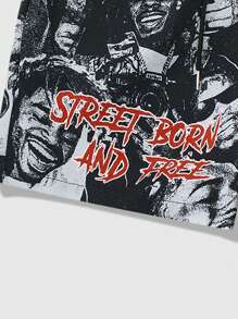 ROMWE MEN Street Life Men's Printed Woven Shorts, Suitable For Daily Wear, Spring/Summer - Black - View 7