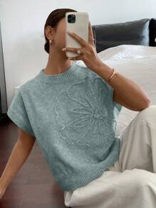 Siren Gaze 女士短袖纯色针织上衣，休闲时尚，适合夏季 - 霧霾藍 - 查看 5