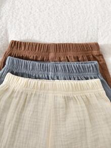 SHEIN Vintaside Kids Ensemble d'été de 6 pièces pour bébé garçon, débardeur unicolore décontracté assorti à des shorts, 3 ensembles en café, abricot et bleu, coupe ample, convenant pour la maison, les loisirs, les sorties et les occasions de fête
