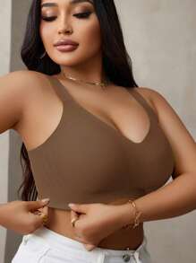 Plus Size Women Seamless Gummy Bra With Soft Support & Wireless, Lift & Enhance Bust - Brown - View 7