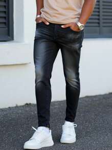 Manfinity VCAY Jeans casuales de hombre con efecto desgastado y ajuste cómodo