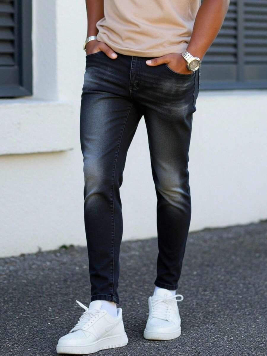 Manfinity VCAY Jeans casuales de hombre con efecto desgastado y ajuste cómodo