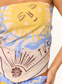 MUSERA Solar Printed Longline Strapless Bandeau Top Summer Vacation Holiday Festival Cute Casual Elegant Tuscan Sun