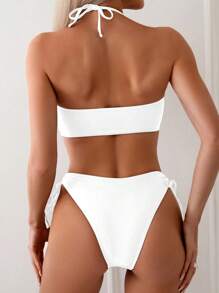 Swim Basics Women's Solid Color Bandeau Sexy White Bikini Swimsuit Set, Summer Beach - White - View 2