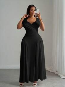 Veslaya Vestido blanco largo y elegante con ajuste para tallas grandes, apto para primavera/verano - Negro - Ver 1