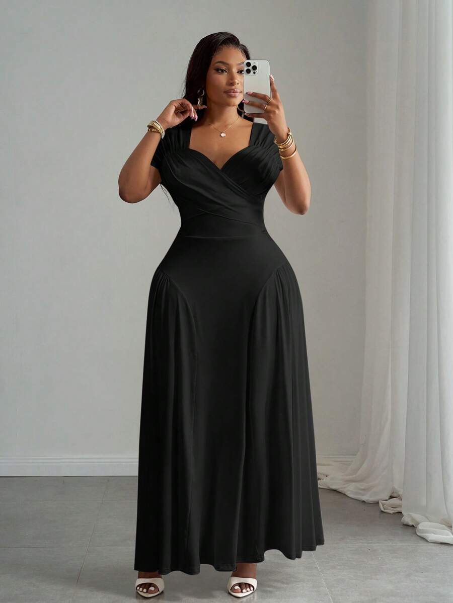 Veslaya Vestido blanco largo y elegante con ajuste para tallas grandes, apto para primavera/verano - Negro - Ver 1