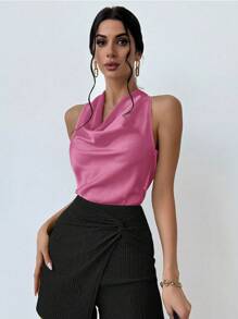 Firerie Áo cánh nữ đơn giản và thanh lịch có dây buộc cổ màu mơ - Màu đỏ tím - Xem 6