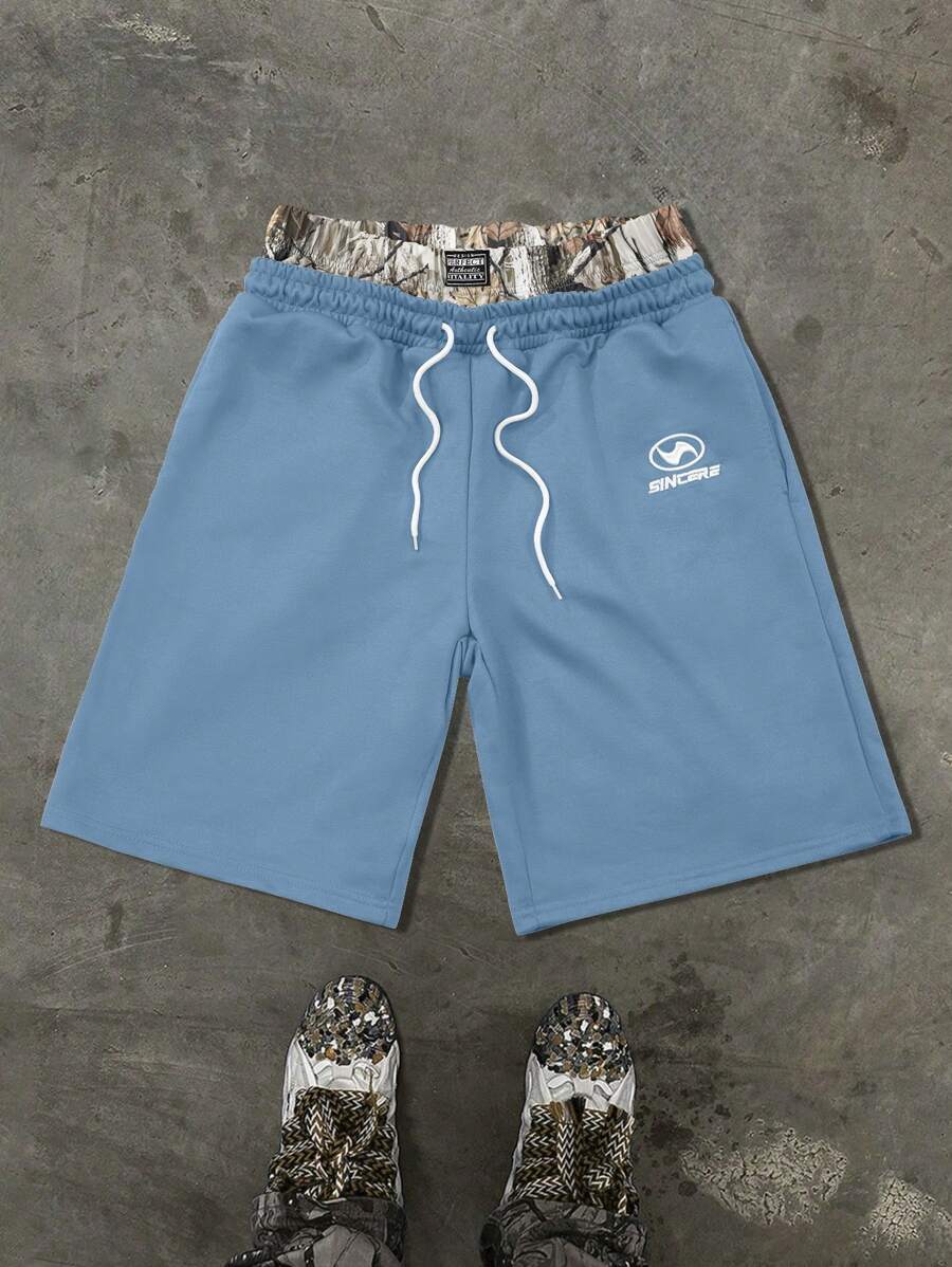 PAVTROS 男士休闲字母徽标刺绣抽绳短裤