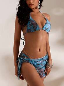 Opulessa Conjunto de bikini de mujer con cuello halter, estilo veraniego