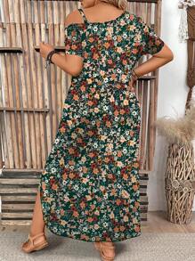 SHEIN LUNE Plus Size Women's Floral Minimalist Style Dress, New 2025 Summer Collection, Plus Size & Slimming Design For Curvy Ladies - Multicolor - View 2