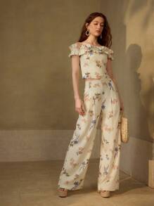 MOTF PREMIUM PANTALONES DE PIERNA ANCHA CON ESTAMPADO FLORAL DE LINO - Multicolor - Ver 8