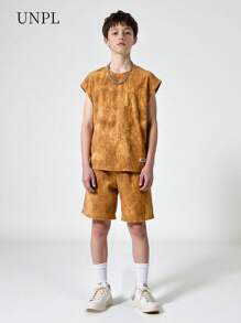 SHEIN 青少年男孩扎染印花圆领背心和宽松短裤套装，适合日常穿着、上学、与朋友出去玩或购物 - 彩色 - 查看 1
