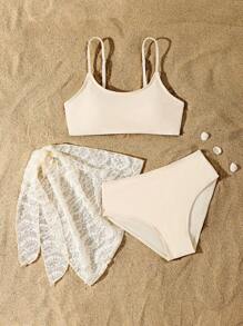 SHEIN Tween Girl Solid Spaghetti Strap Bikini Set, Cute Vacation Beach Swimwear Outfit