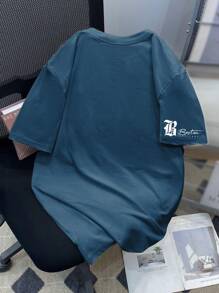 Manfinity LEGND Plus Size Men's Casual Slogan Print Round Neck Short Sleeve T-Shirt, Summer T Shirt For Man Simple T Shirts Men Men Tee Shirts Men T Shirts Casual - Blue - View 2