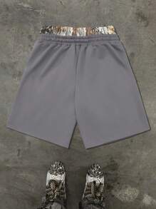 Manfinity EMRG Men's Double-Waist Letter Print Drawstring Loose Casual Shorts - Light Grey - View 2
