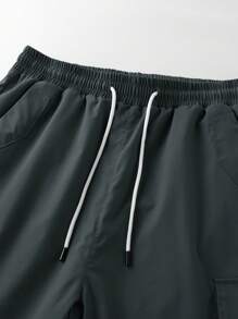 Claim Dot Men's Simple Casual Solid Color Drawstring Cargo Shorts - Grey - View 4