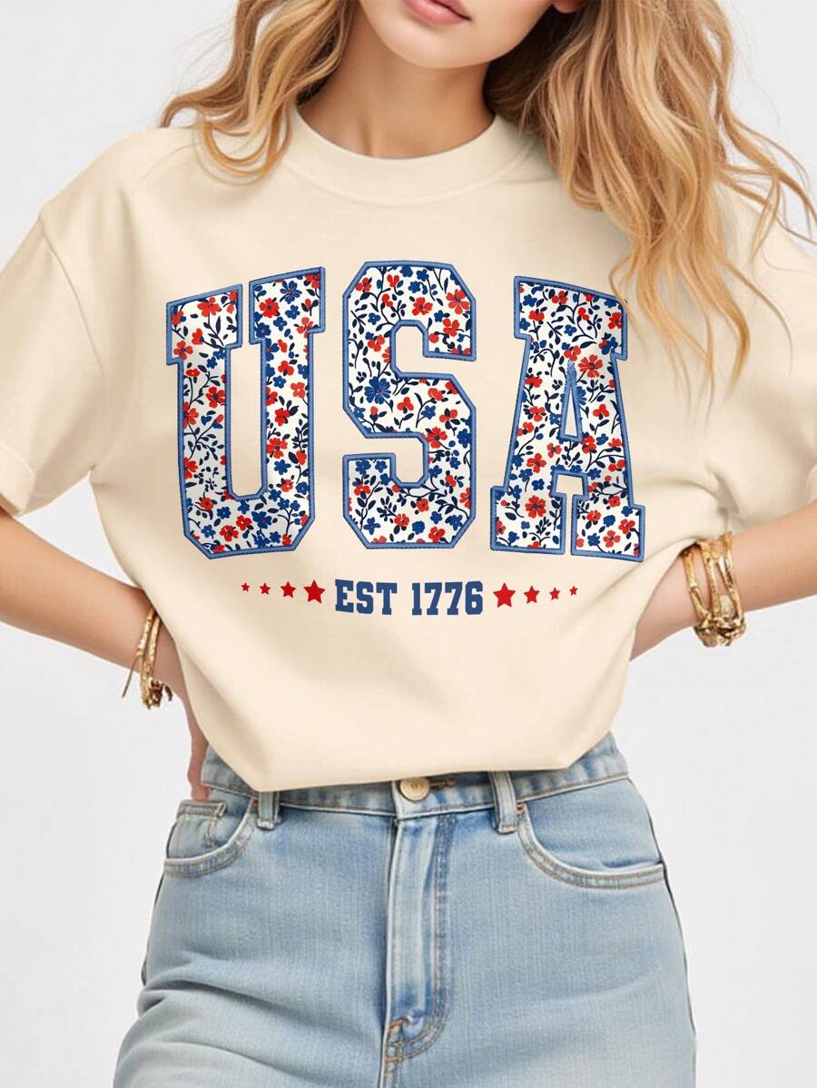 4th Of July Plus Size T-Shirt, Watercolor US Flag Shirt, Comfortable Colored USA Shirt, Patriotic Shirt, July 4th Plus Size Tee - Apricot - View 1