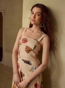 MOTF PREMIUM INSECT AND FLORAL PRINT FLARE HEM SLIP DRESS WITHOUT BELT - Multicolor - View 7