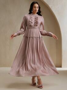 Anewsta Vestido formal elegante y versátil de mujer con parches y volantes largos