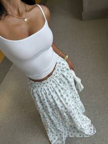 Muchica Women's Casual Vacation Floral Print Elastic Waist Ruffle Hem Skirt - Multicolor - View 5