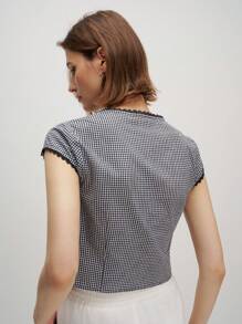 Airaco 女式格子卷袖单排扣休闲衬衫，夏季 - 黑色 - 查看 2