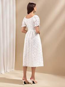 Almamuse Women's Elegant Embroidered Puff Sleeve Dress