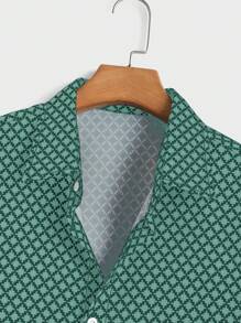 Manfinity Homme Camisa Casual de Manga Curta com Botões na Frente e Estampa Completa Verde para Homens