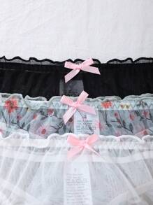 PetitDoll 3pcs Women Ruffled Bowknot Thong Sexy Panties Set - Multicolor - View 3