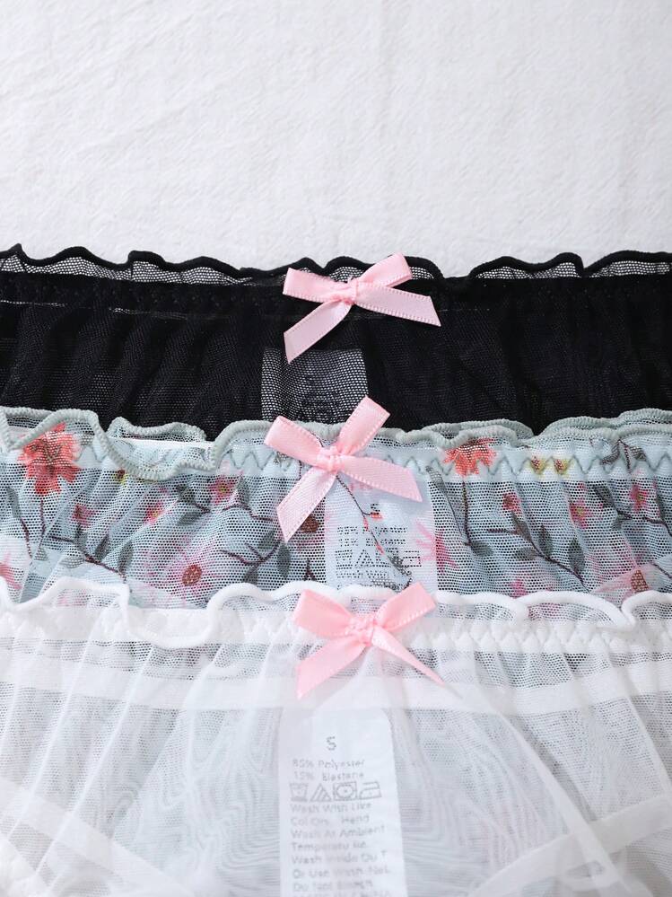 PetitDoll 3件套女士荷叶边蝴蝶结丁字裤性感内裤套装 - 彩色 - 查看 3