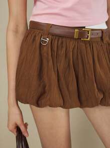 Muvela تنورة قصيرة مع جيوب للنساء، بني، فضفاضة، كاجوال، بنمط زهري منتفخ، تنانير قصيرة عصرية للموسم الدافئ - بني - مشاهدة 3