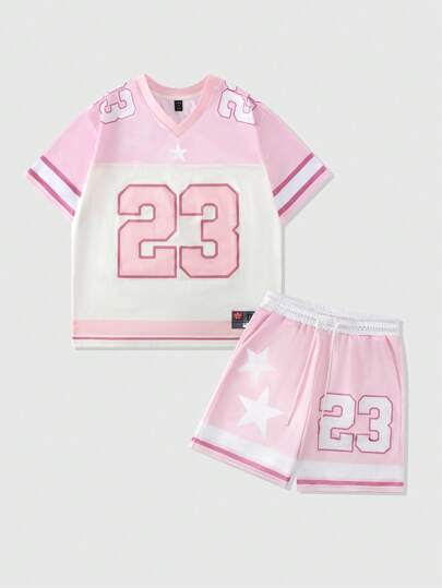 Street Life 1 set T-shirt de sport et short en tissu brillant à patchwork en mesh pour hommes, uniforme athlétique