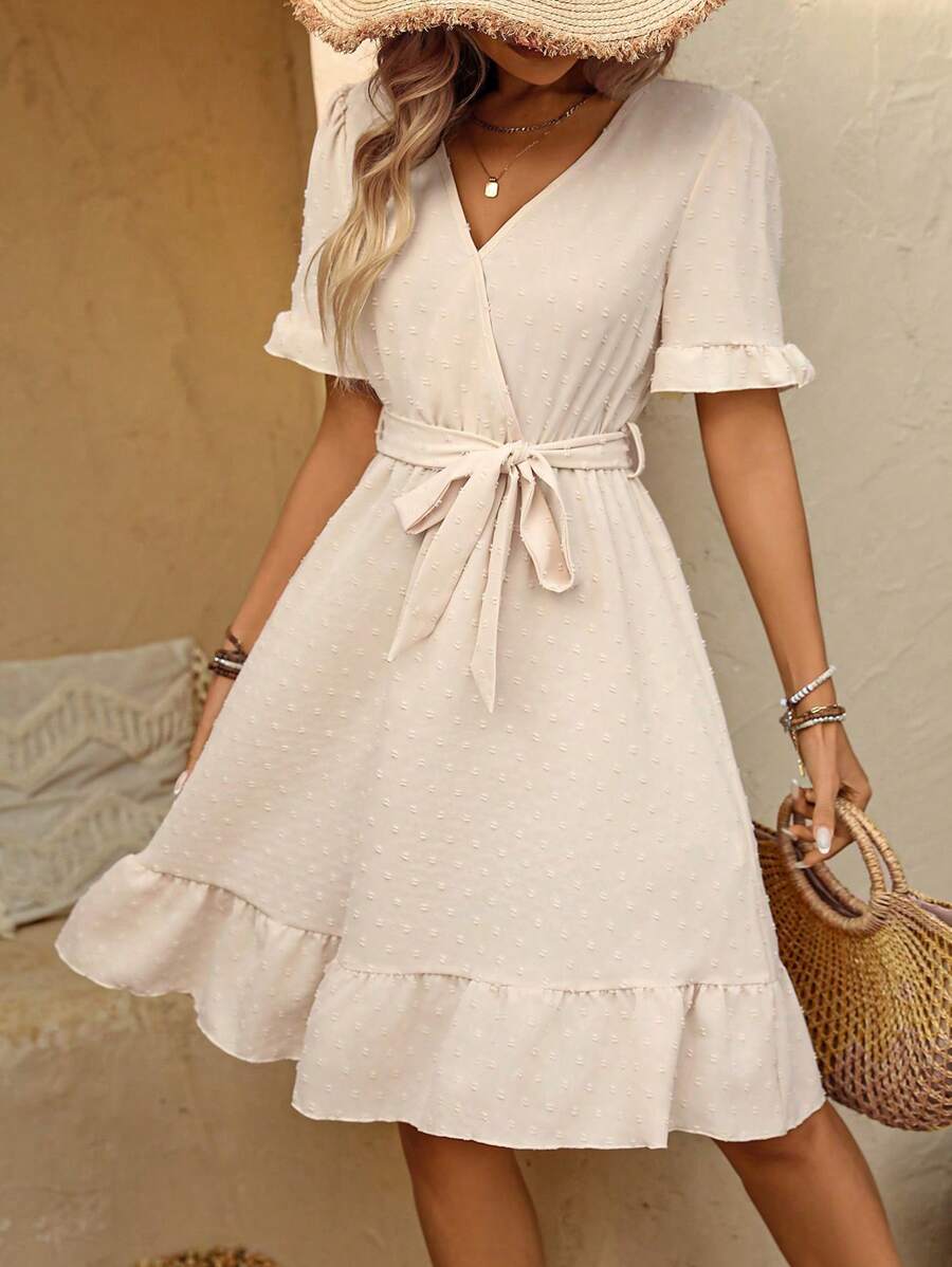 Breezaya Plus Size Women Holiday Casual Ruffled Hem Dress - Apricot - View 1