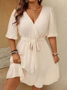 Breezaya Plus Size Women Holiday Casual Ruffled Hem Dress - Apricot - View 6