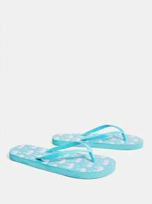 Grefit Cuccoo Star Print Flat Flip Flop Slippers, Suitable For Home, Beach & Outdoor Wear - Mint Blue - View 5