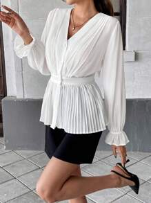Siren Gaze Blouse casual femme avec ourlet froncé et couleur unie