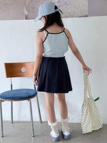 DAZY Tween Girls Graphic Print Camisole & Pleated Skirt Set, Summer,Back To School Clothes - Blue - View 5