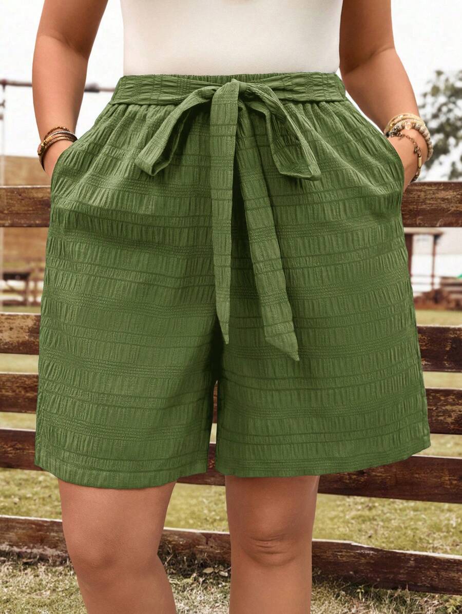 EMERY ROSE Plus Size Women Drawstring Waist Pockets Loose Boho Bermuda Shorts,Western Wear Women